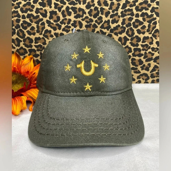 🦋B2G1🦋TRUE RELIGION Militant Green HorseShoe Adjustable Baseball Hat | OSFA | - Picture 6 of 7